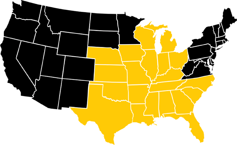 Map of Driving Jobs with Dedicated Lanes, Company Driver, and US Postal Contractor for Nashville Trucking company and Birmingham Trucking company.